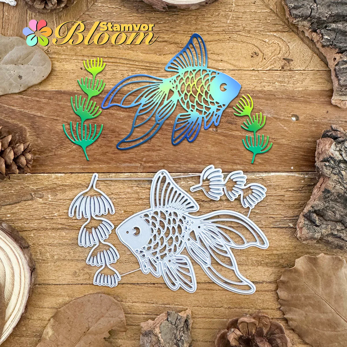 Original schöne Goldfisch Fisch Wasserpflanze Teich Metall Stanzformen Scrapbooking dekorative Prägung