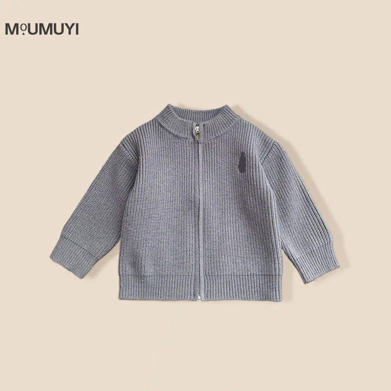 2025 Spring Autumn Children Boys Cardigan Zipper Embroidery Kids Boys Knitted Coat Round Collar Soft Toddler Boys Sweater Jacket