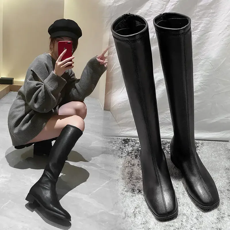 Versatile Korean Style Women's Boots New Autumn Thin Single Boots Knight Boots High Funnel Elastic Long Boots For Women