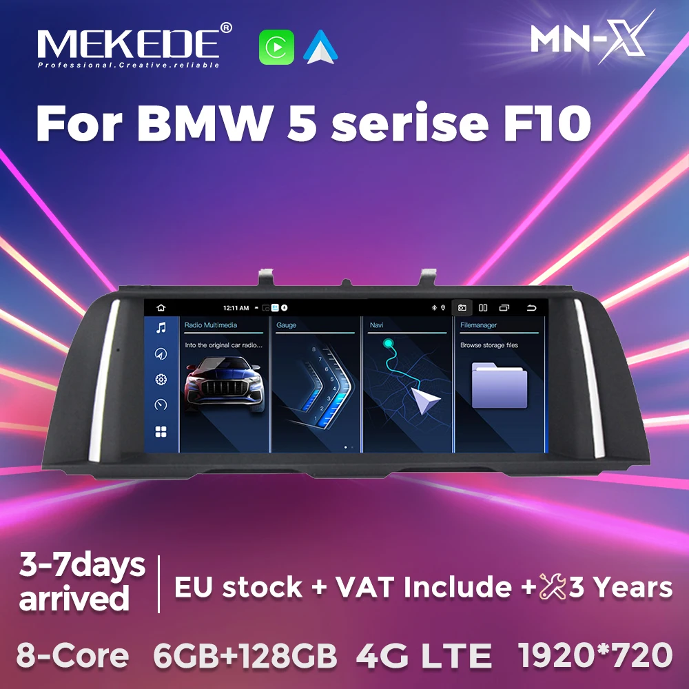 MEKEDE 10,25 pouces, lecteur multimédia autoradio sans fil CarPlay Android Auto pour BMW série 5 F10 F11 2012-2017 CIC NBT, navigation GPS 4G LTE DSP FM stéréo BT 2Din, autoradio double système intelligent