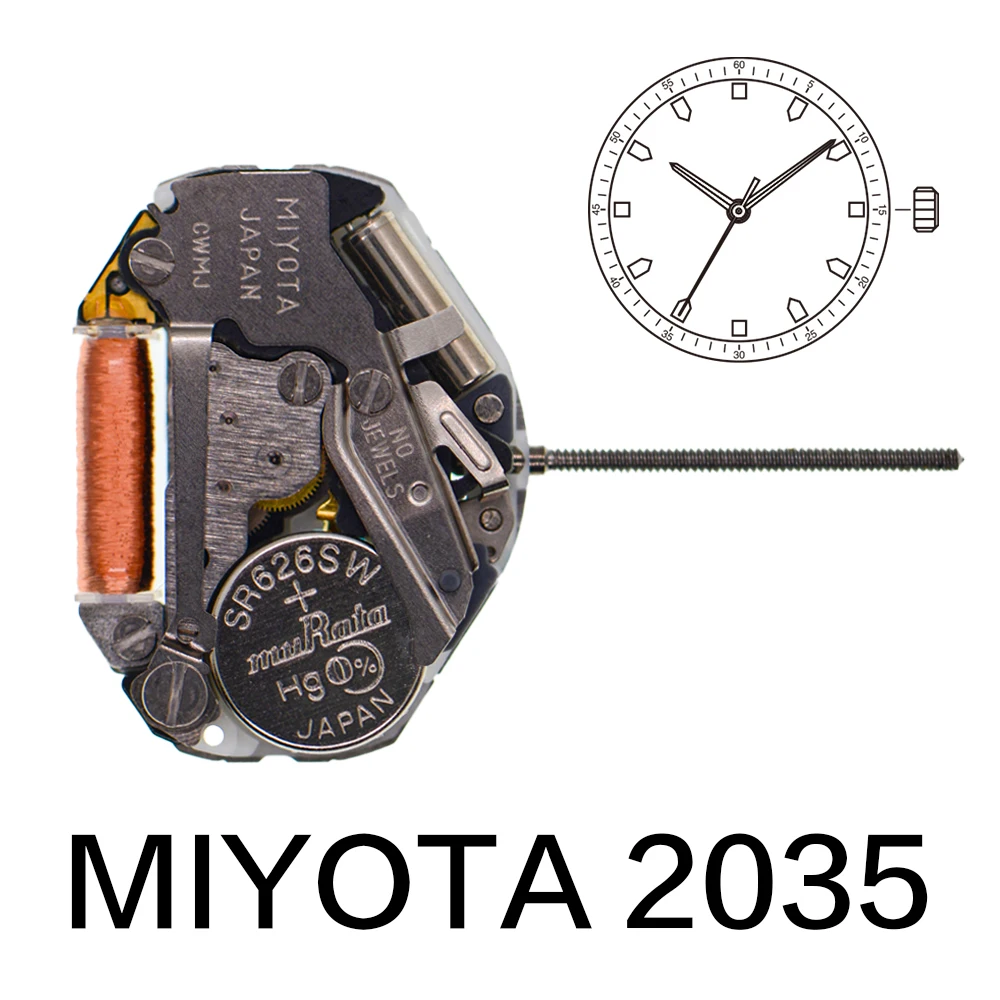 2035 Movement Miyot 2035 Quartz Movement Three-Hand Calendarless Repair Tools Watch - Durable Metal Gears Best Cost Performance