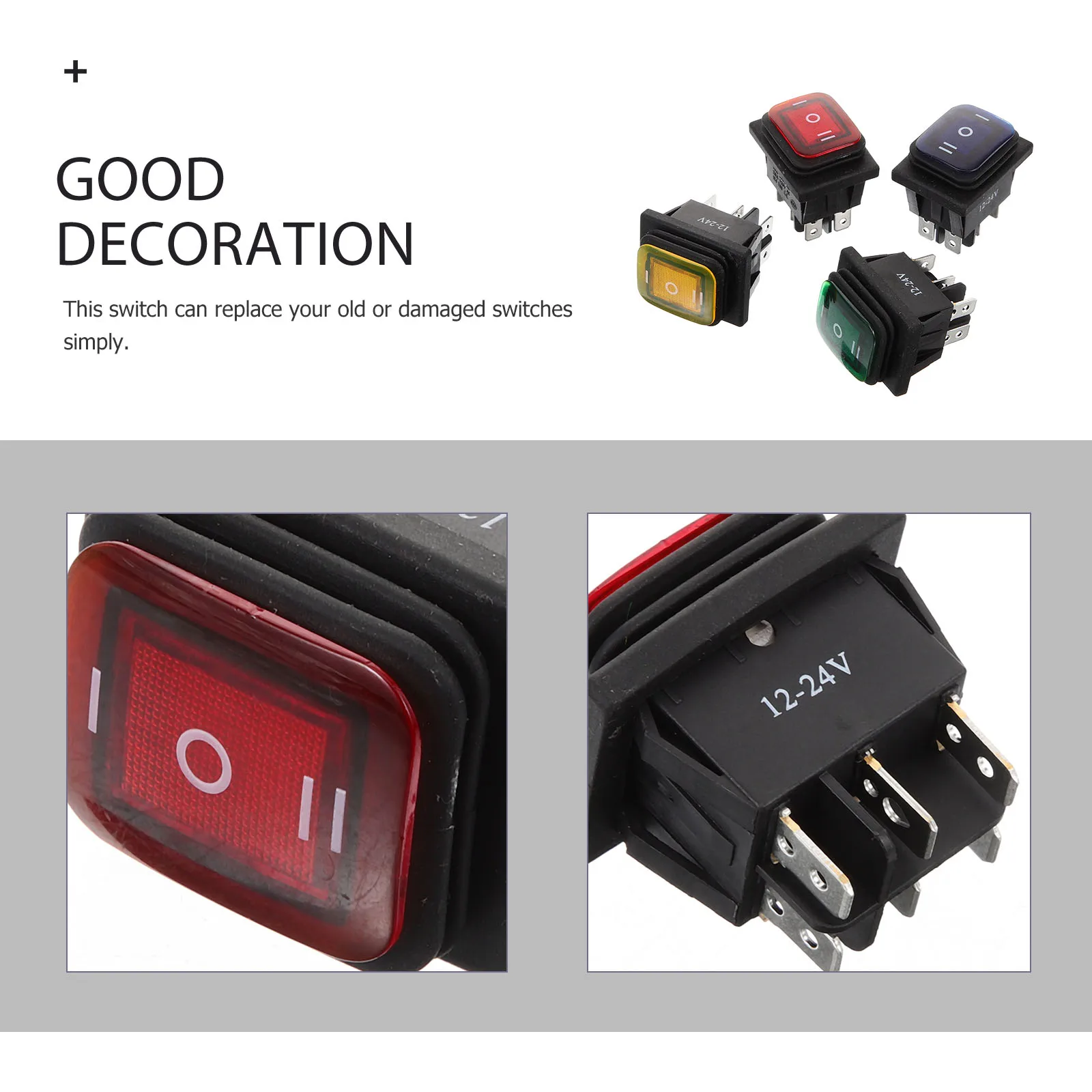 

Waterproof Rocker Switch 6 Pin Illuminated Round Boat Car Lighted Toggle Switch 12V DC Dustproof with Ground Terminal