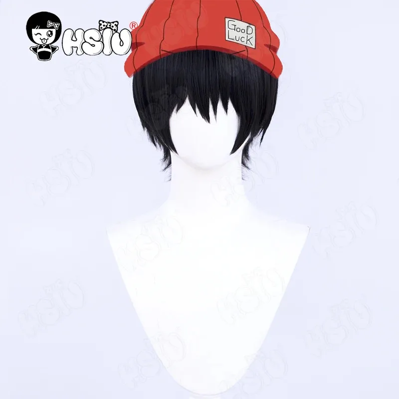 Fuuko Izumo 코스프레 가발 애니메이션 Undeadunluck 코스프레 가발 HSIU 30cm 검은 짧은 머리 합성 가발 + 가발 모자