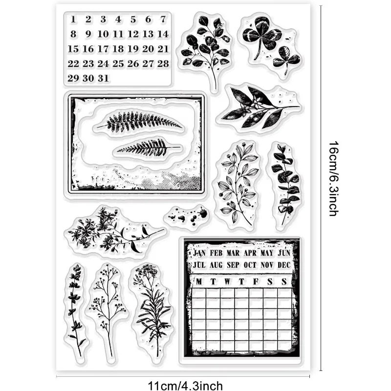 1pc Vintage Plant Calendar Clear Stamps for DIY Scrapbooking Retro Plant Schedule Silicone Clear Stamp Seals for Cards Making