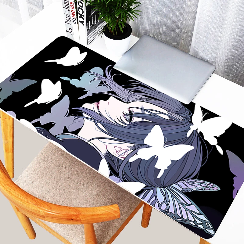 

Black And White Kawaii Mouse Pad Laptop Japan Anime Keyboard Rug Demon Slayer Kochou Shinobu Mousepad PC Cute Butterfly Desk Mat