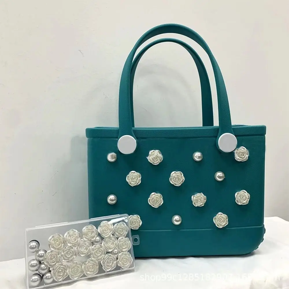 24Pcs Colorful Flowers Pearls Charms for Bogg Bags Rubber Beach Totes Handbag Decoration Bag Insert Charms Accessories for Women