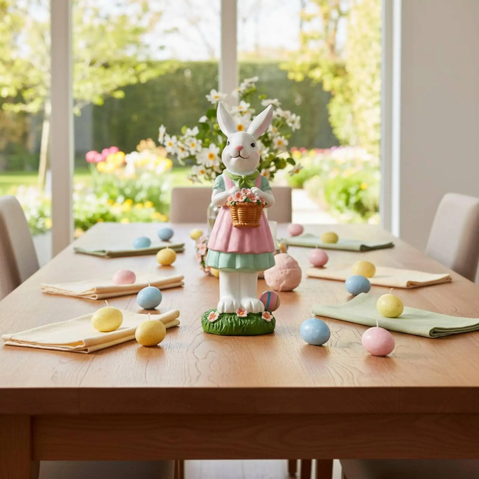 Easter Bunny Figurine Adorable Design Resin Hare Figurine Set Detailed Craftsmanship Resin Hare Statue for Collectors, Entryway,