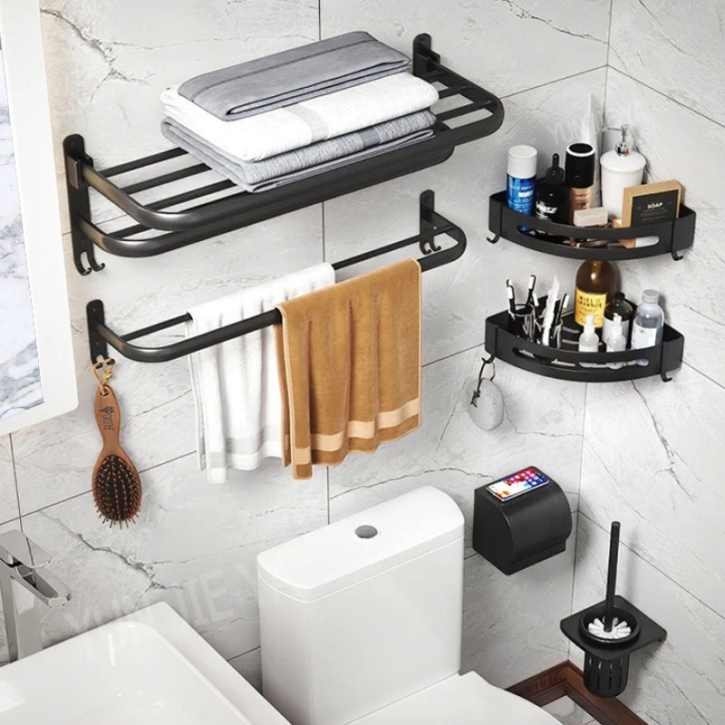 

No Drill Bathroom Hardware Towel Rack with Hook Wall Mounted Towel Bar Tissue Holder Toothbrush Holder For Home Accessories