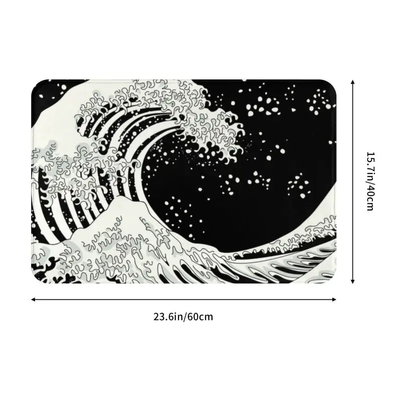 Black And White The Great Wave Off Kanagawa Front Door Floor Entrance Mat Japanese ukiyo-e Kitchen Bath Doormat Carpet Rug