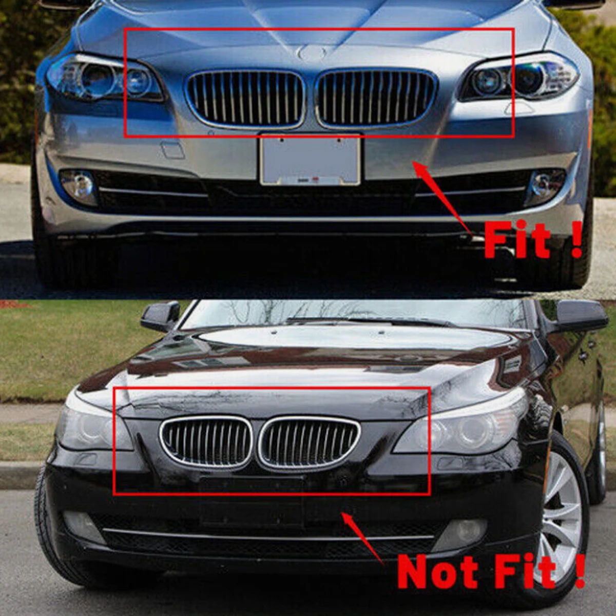 For BMW 5 Series F10 Sedan/M5 F11 Touring 2010-2016 Front Kidney Grille Grill Gloss Black M-Color Dual Slats Racing Grilles