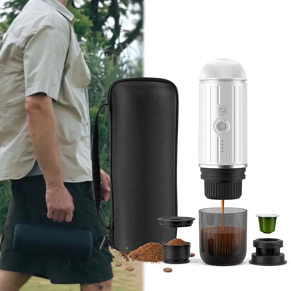 icafilas Heating Portable Coffee Machine fit Capsule & Ground Travel Expresso Coffee Maker for Camping Office with Portable bag