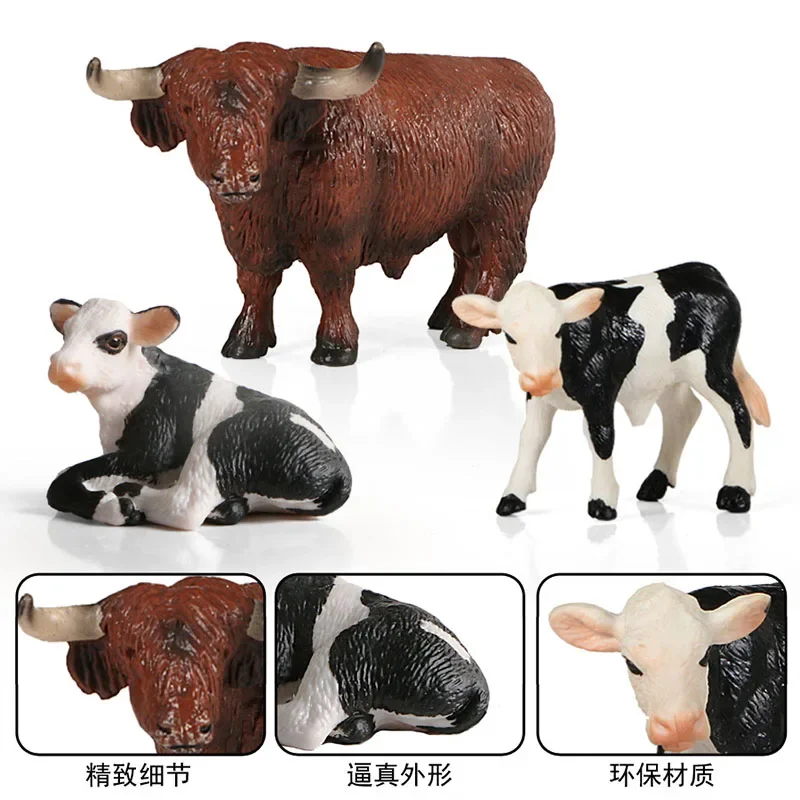 Simulation Ranch Cattle Livestock Cow Yak Sand Table Animals Model Simmental Cow Decor Action Figures Cognitive Education Toys