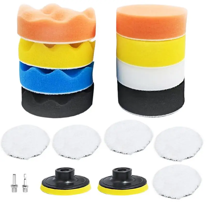 Car Polishing Pad Kit Car Polisher Pads With Drill Adapter Car Waxing Pads Sponge And Wool Polishing Pad Set For Car Polisher