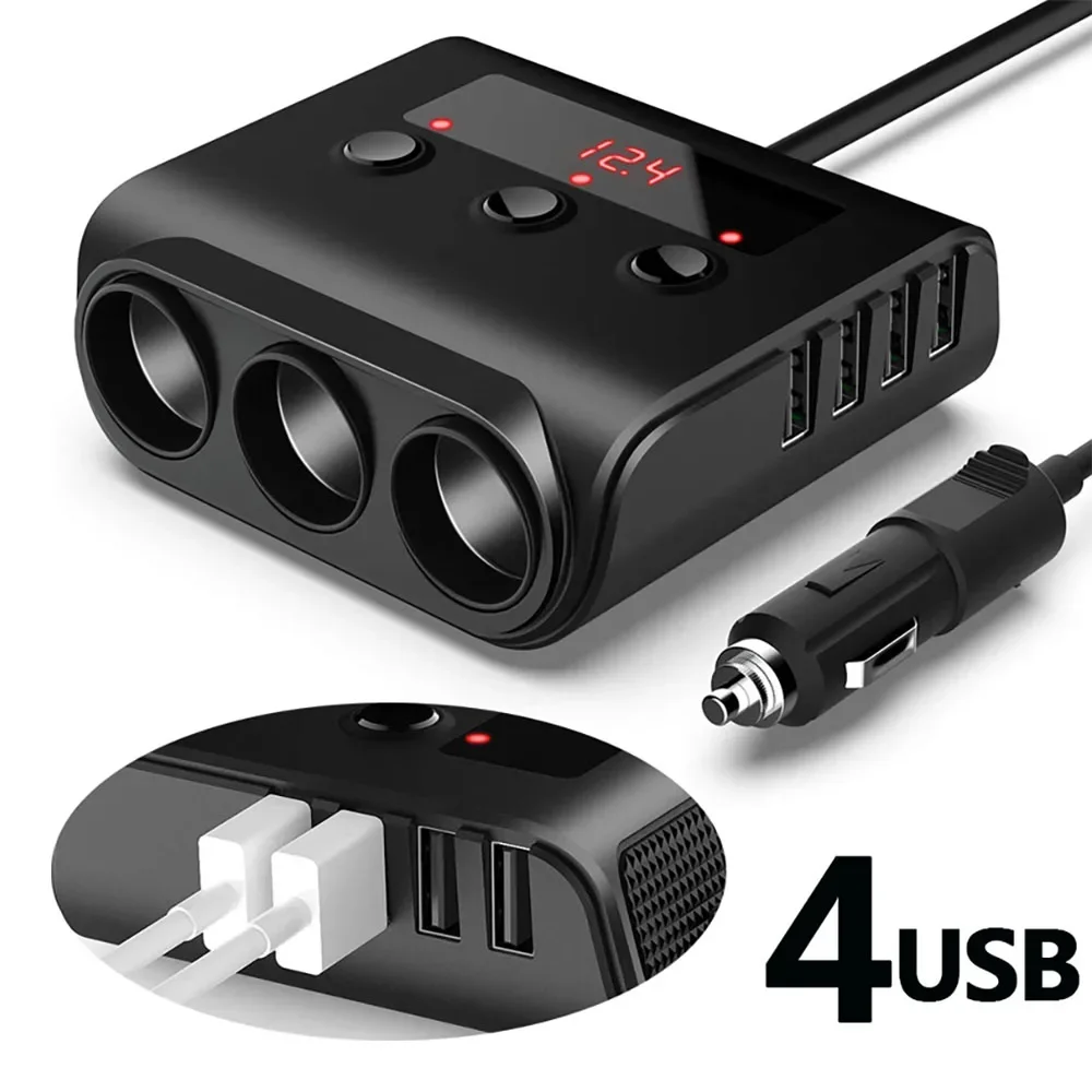 8.5A 4 USB Ports Car Charger Quick Charge 3.0 Cigarette Lighter Adapter 120W 12V/24V 3-Socket Power Splitter Dc Outlet