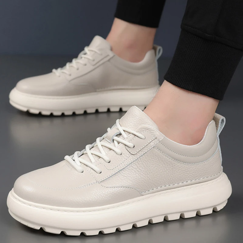 

New High Quality Men Genuine Leather Shoes Autumn Comfortable Sneakers Fashion Man Shoes Soft Leather Versatile Skateboard Shoes