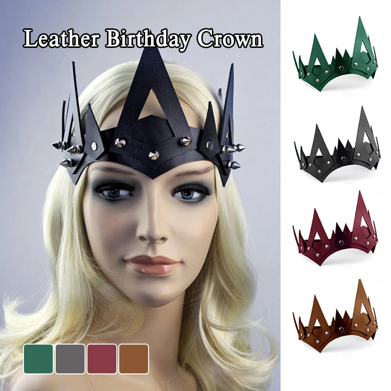 

Medieval Royal Princess Queen Crown Headpiece Women Gothic Spiked Tiara Viking King Cosplay Costume PU Leather Headband