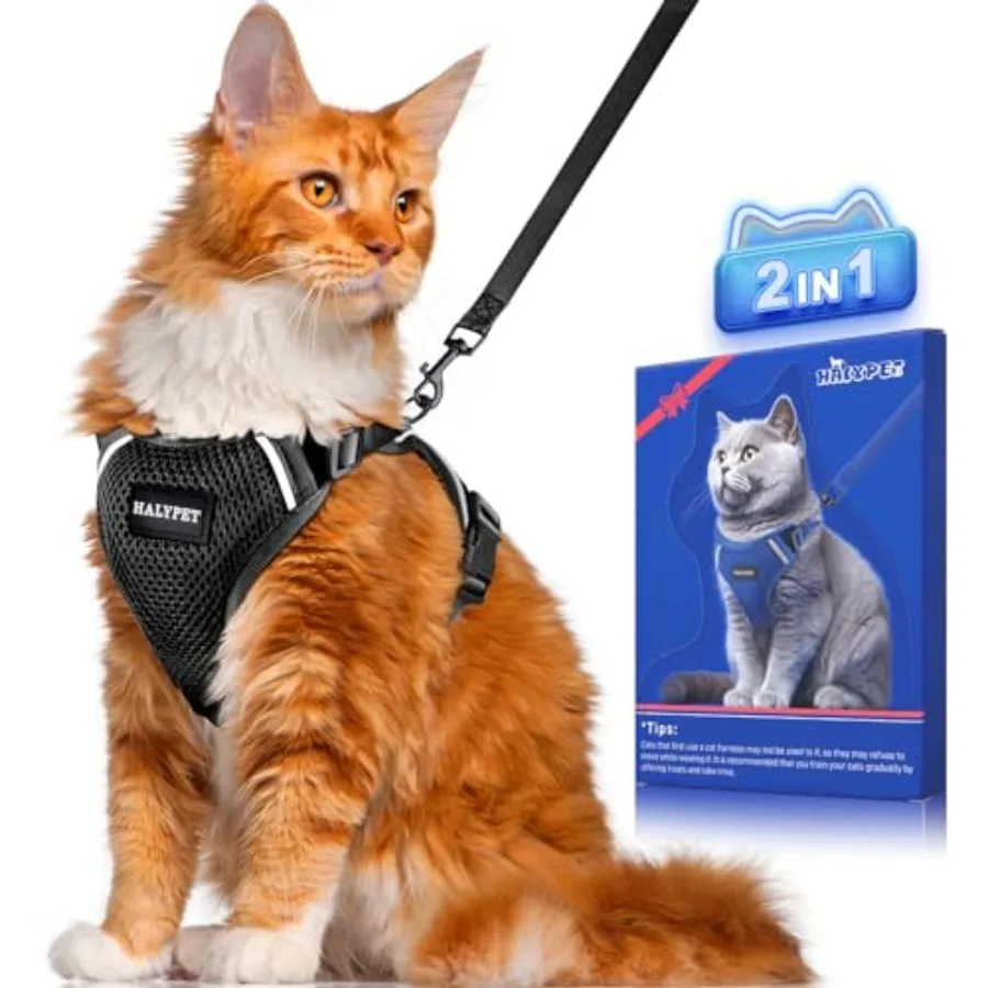 

Cat Harness and Leash Set [ MAX Safety Third Generation ] Escape Proof Soft Adjustable Cat Leash Breathable Comfortable Vest Ea