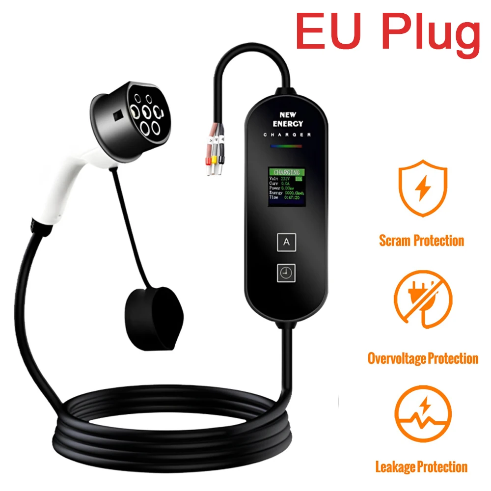 

Зарядное устройство для электромобилей TYPE-2 Портативный кабель для зарядки электромобиля со светодиодным цифровым дисплеем 7 кВт 5/10 м 32A Зарядное оборудование Wallbox