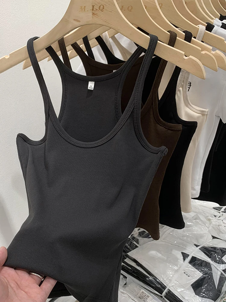 Zjaiss jednokolorowy podstawowy prążkowany podkoszulek z dzianiny damski lato w stylu Vintage bez rękawów Camis 90s fajne dziewczęce Streetwear miękkie koszulki