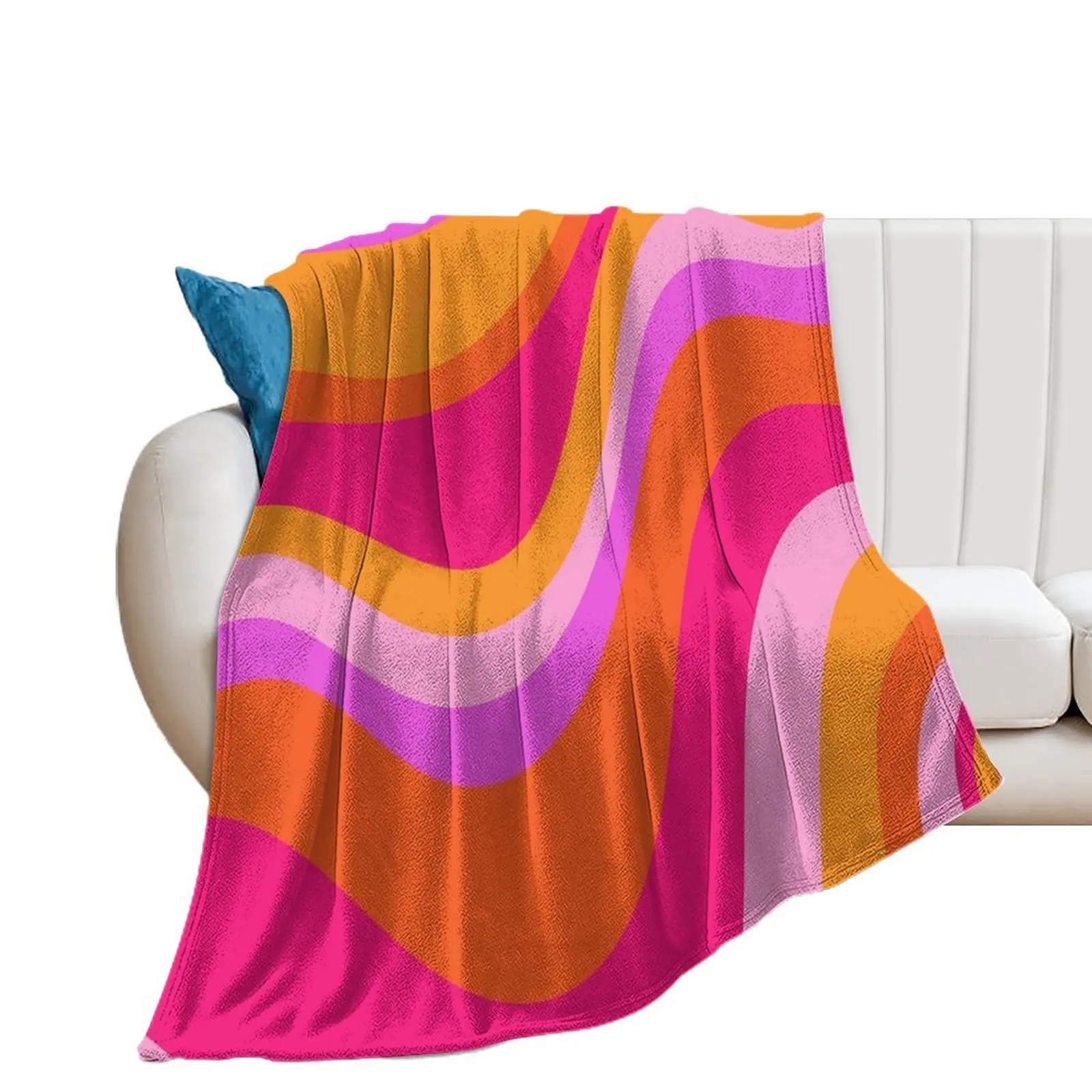 Retro Waves Abstract Pattern Pink Magenta Orange Throw Blanket blankets and throws heavy to sleep Hairy Thin Blankets