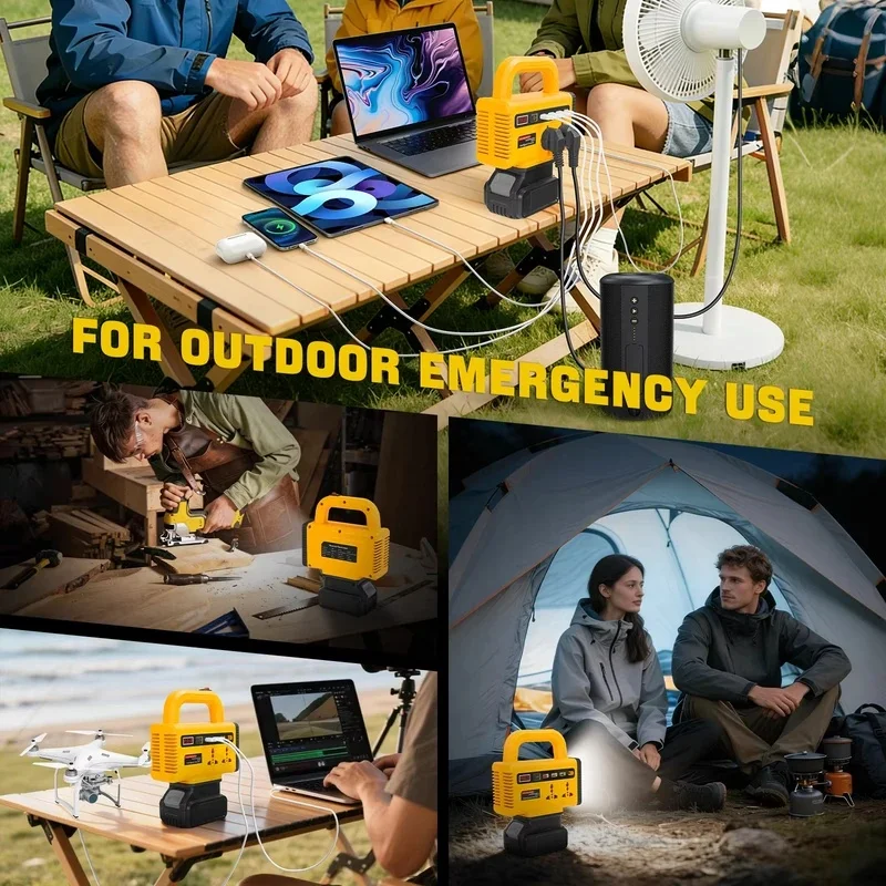 150W DC18V to AC220V Power Inverter For Dewalt 20V Battery Portable Converter LED Light USB-C Outdoor Power Supply No Battery