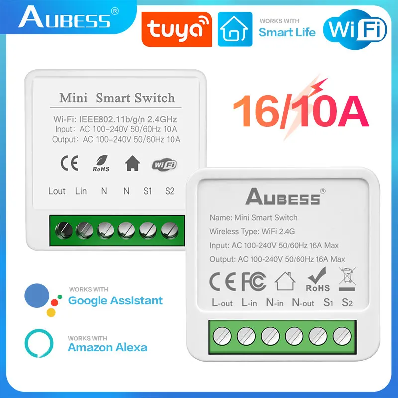 16/10A Mini Tuya Wifi Smart Switch 2-Way DIY Switches SmartLife App Timer Module Voice Control Support Alexa Google Home