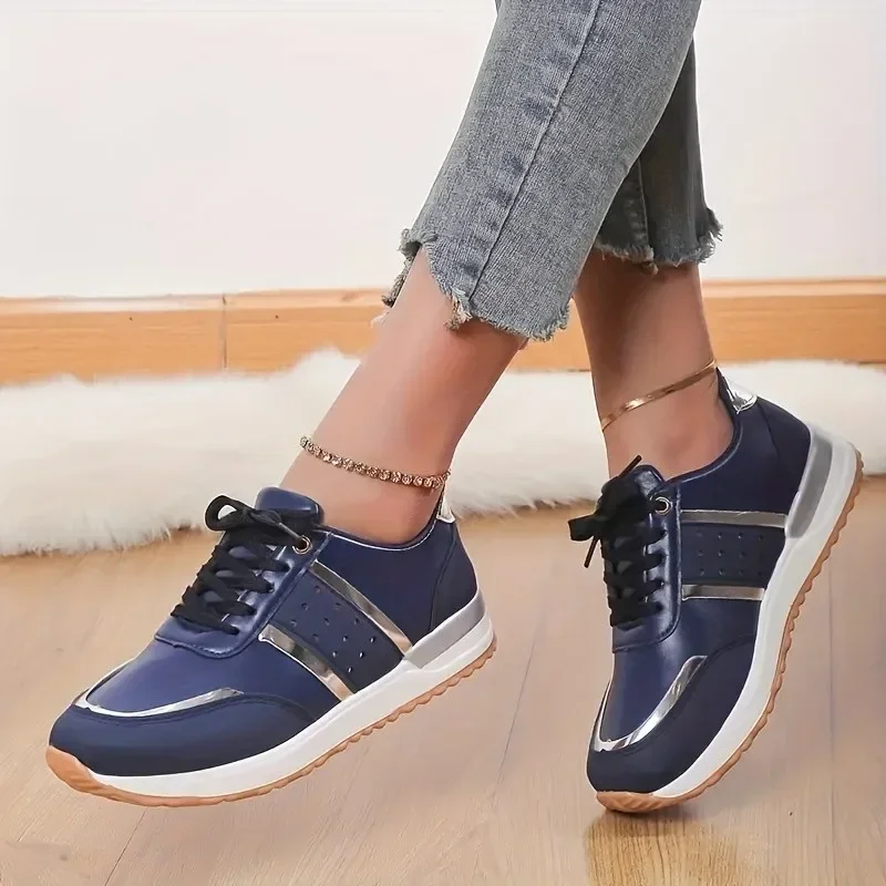 Woman Sneakers Platform Leather Patchwork Women's Sports Shoes 2025 Running Vulcanized Tennis Female Comfortable Casual Sneaker