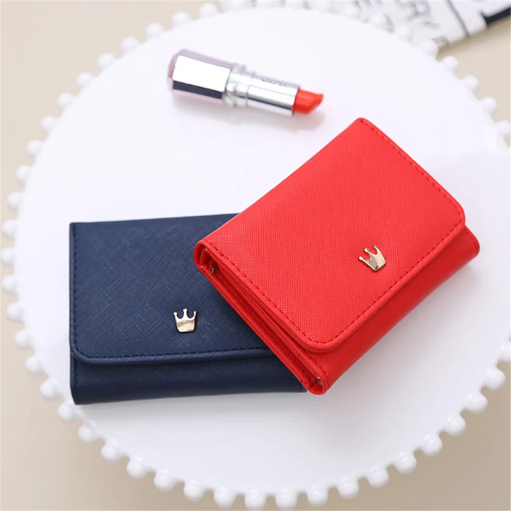 Lady Short PU Leather Wallets Women Mini Money Fold Bag Coin Purse Luxury Envelope Card Holder Multipurpose Small Zip Coin Pouch