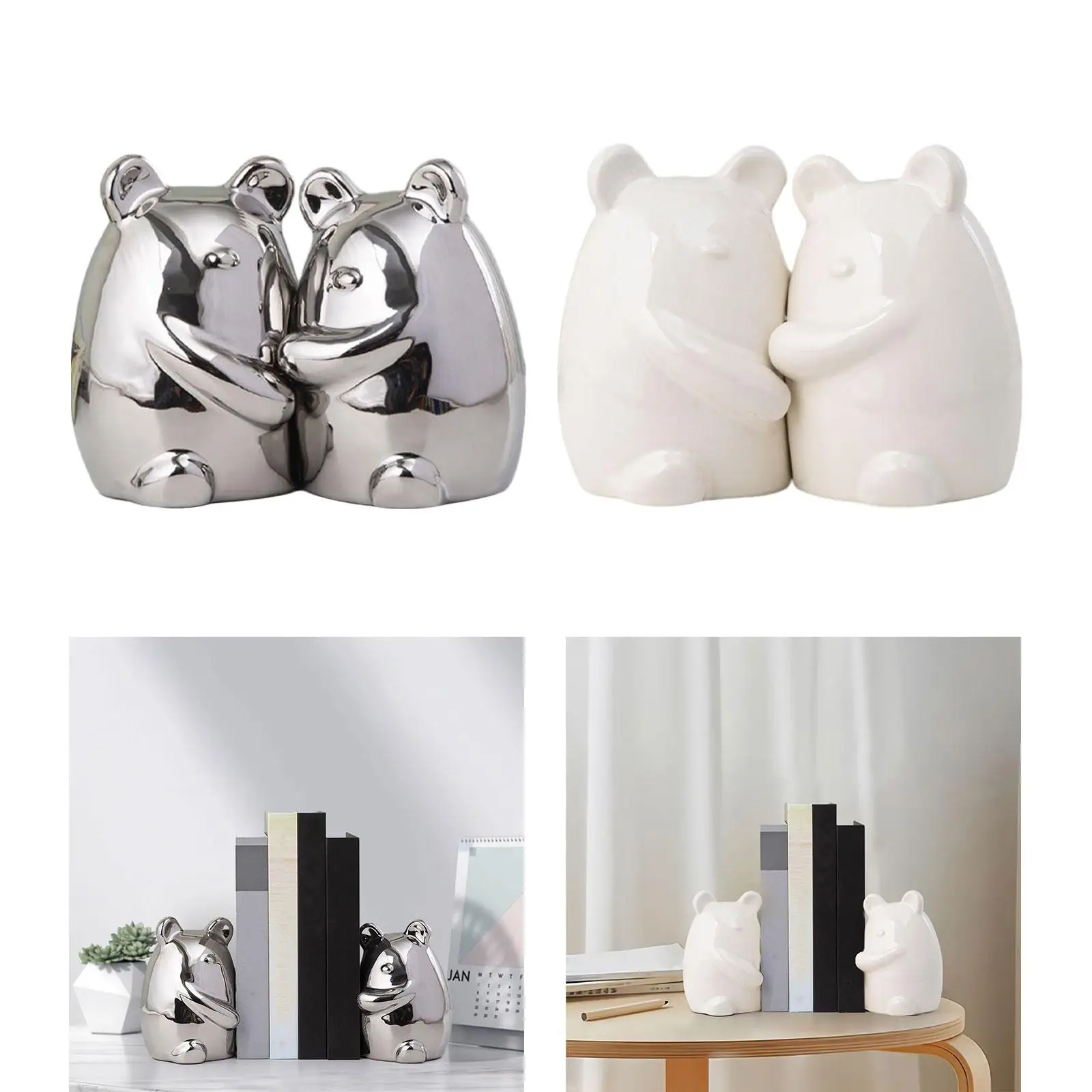 ชุดหนังสือหมีเซรามิก2เล่มมีปลายหนังสือยืนสำหรับการศึกษาร้านเสริมสวยหรือห้องสมุด