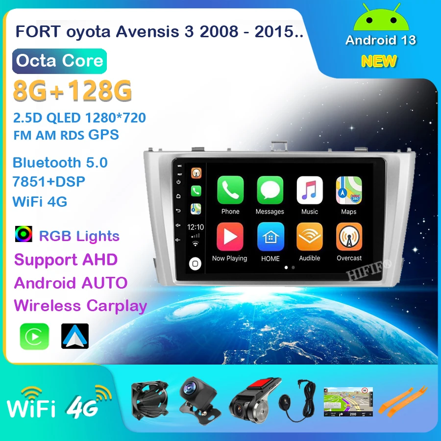 

For Toyota Avensis 3 2008 - 2015 Car Radio Multimedia Video Player Navigation stereo GPS Android 13 No 2din 2 din dvd Carplay