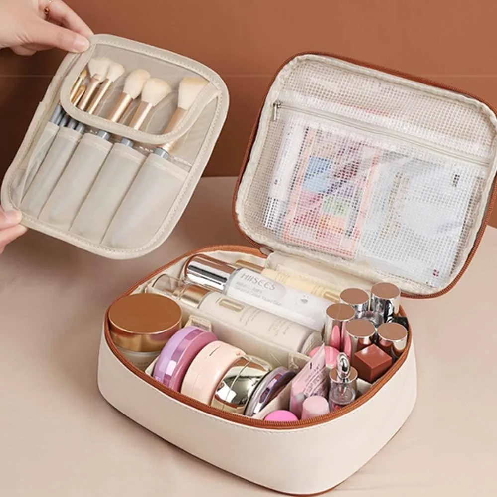 

Ins Square PU Leather Cosmetic Bag Zipper Detachable Pillow Makeup Pouch Handbag Waterproof Travel Wash Bag Travel