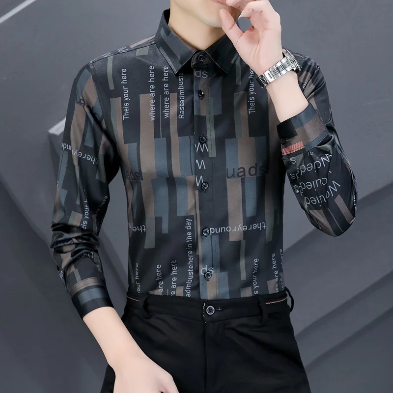 Autumn Spring Men's Slim Fit Long Sleeve Shirt Casual Fashion Fleece Business Shirt Iron Free Polyester Blend Fabric Trendy