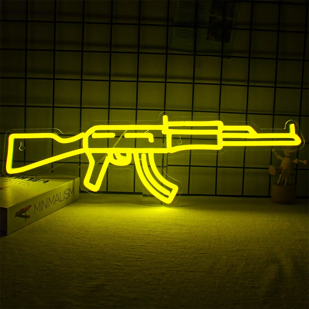 AK 47 Gun Neon Sign LED Lights For Wall Decor USB Powered Acrylic Cool Lamp Gift Gaming Lighting Game Room Bedroom Decoration