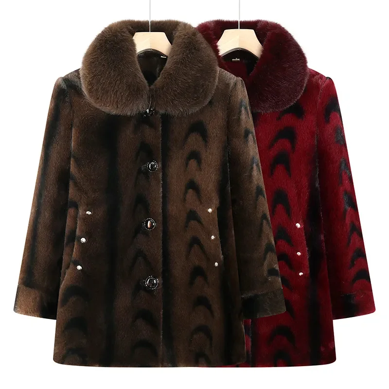 Women Winter Jacket Imitation Mink Fleece Coat New Fashion Loose Warm Fur One Piece Coat Middle aged Female Faux Fur Jacket 5XL