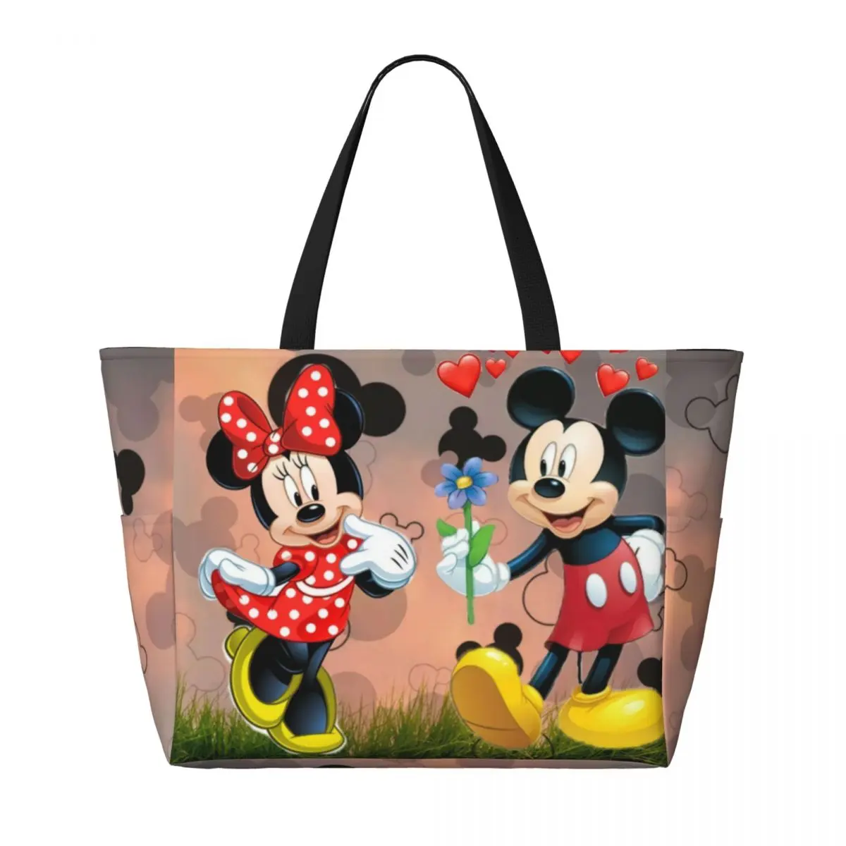 Custom Mickey Minnie Mouse Love Groceries Shopping Tote Bags Women Big Capacity Cartoon Gym Beach Travel Bags