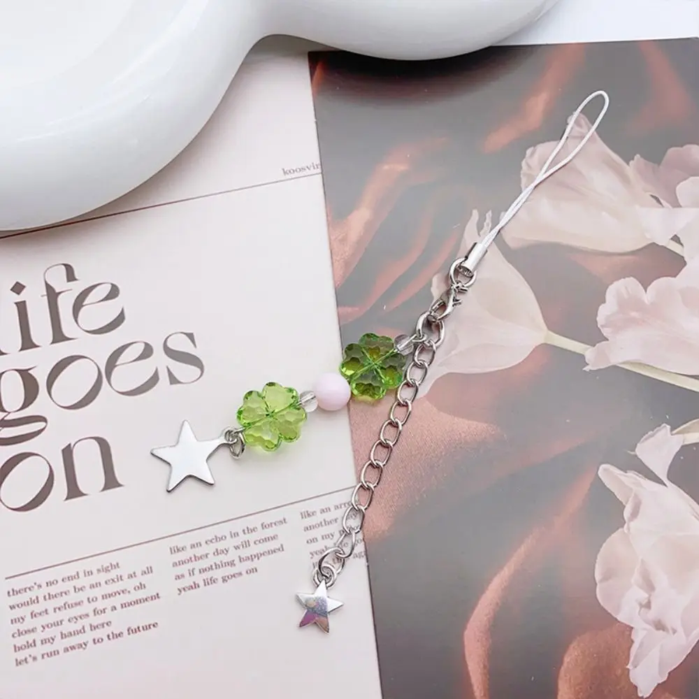

Summer Lucky Grass Phone Charms Refreshing Five-pointed Star Four-leaf Clover Beaded Keychain Flower Y2k Girls