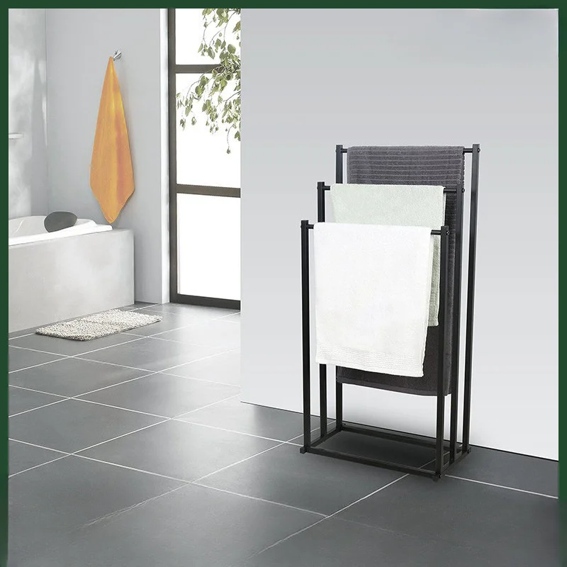 Vertical Towel Rack Non Perforated Metal Hanging Rod Light Luxury Storage For Bathroom And Balcony Space Saving Organizer