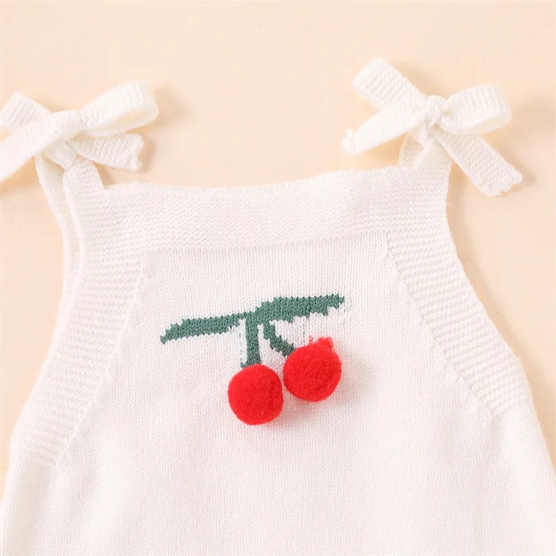 女の赤ちゃんのためのノースリーブニットロンパース,ネクタイ付きノースリーブジャンプスーツ,かぎ針編みのボディスーツ,新生児のためのオーバーオール,夏