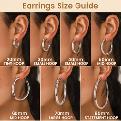 U7 20/30/40/50/60/70/80mm Hoop Earrings for Women Stainless Steel Hollow Tube Lightweight Hoops Size XS-XL Earrings Jewelry Gift