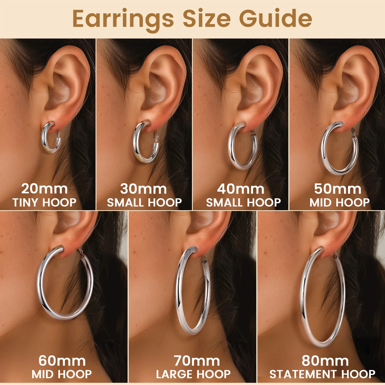 U7 20/30/40/50/60/70/80mm Hoop Earrings for Women Stainless Steel Hollow Tube Lightweight Hoops Size XS-XL Earrings Jewelry Gift