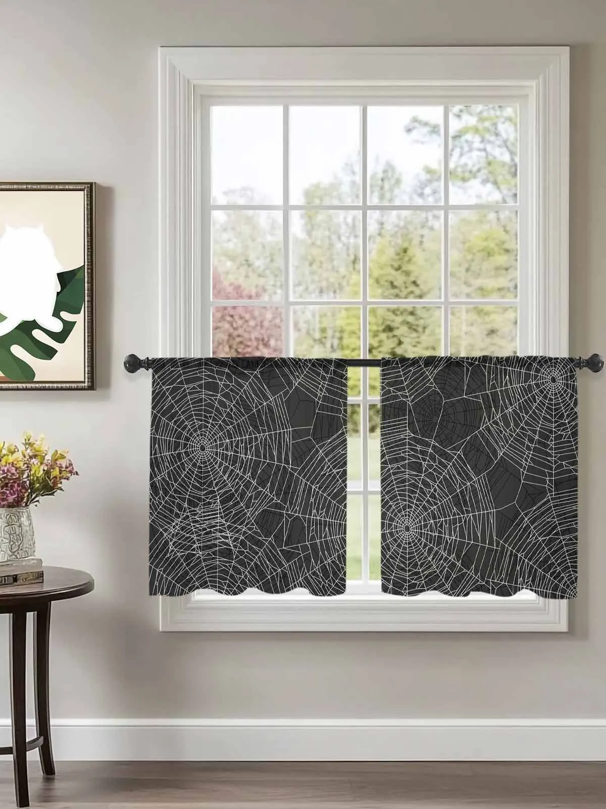 

Halloween Cobweb Texture Tulle Curtains For Bedroom Children Living Room Decor Sheer Curtains
