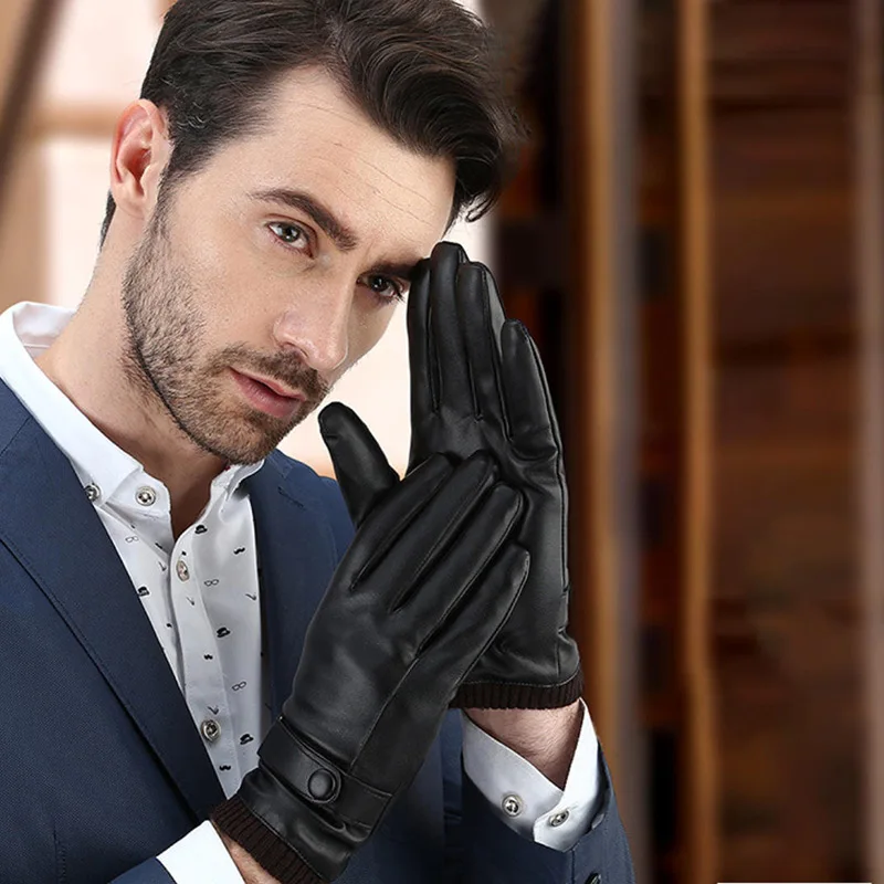 Sarung Tangan Kulit PU Hitam untuk Pasangan Sarung Tangan Tanpa Jari Tahan Angin dan Hangat Musim Dingin Sarung Tangan Bersepeda Luar Ruangan Hadiah Sarung Tangan Wanita Pria