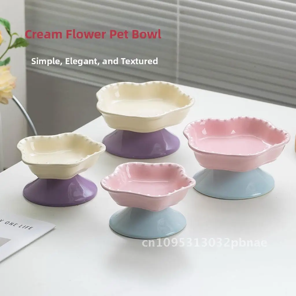 

Ceramic Cat Bowl with High Foot Large Caliber Anti-Knock Pet Food And Water Basin Cute Design for Cats And Dogs