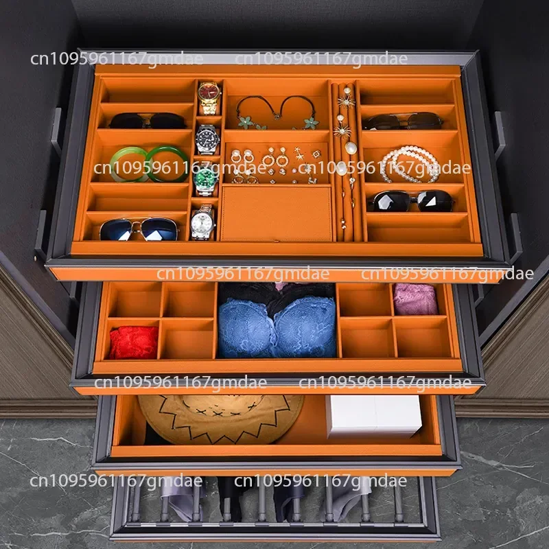 Wardrobe basket drawer type jewelry box pull-up pants rack built-in cloakroom telescopic lattice pull slide rail hardware