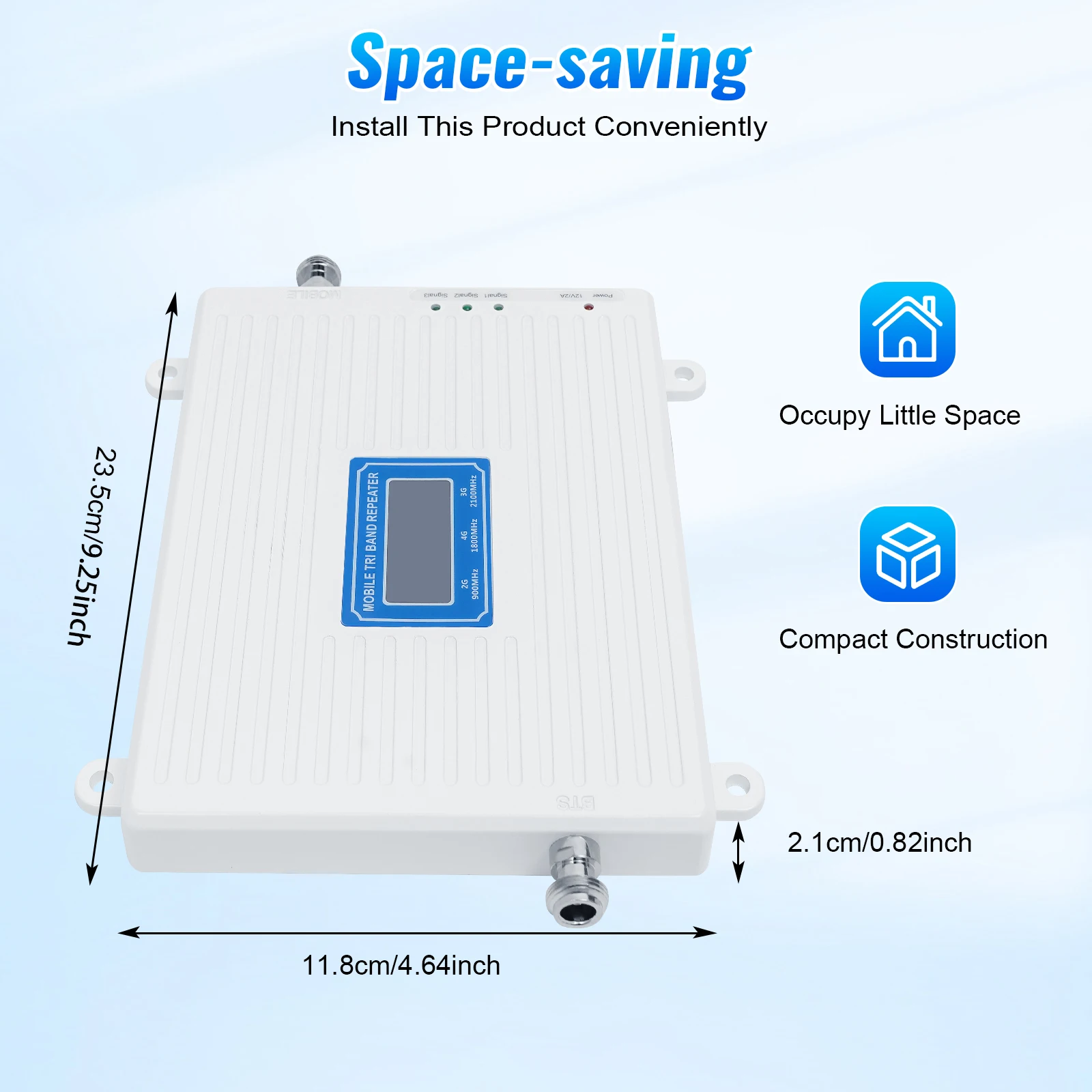 Amplificador de señal de teléfono móvil, repetidor de amplificador móvil para el hogar con adaptador de hasta 900 ㎡, triple banda GSM DCS, 1800/2100/150 MHz, 2G/3G/4G