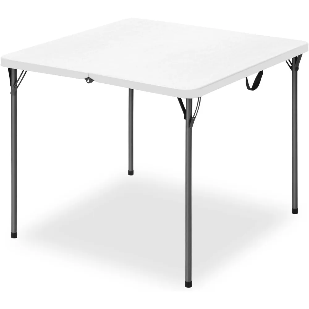 34" Square Foldable Table for 4, 330lbs Capacity, HDPE Top, Steel Legs, Portable for Parties, Camping, White