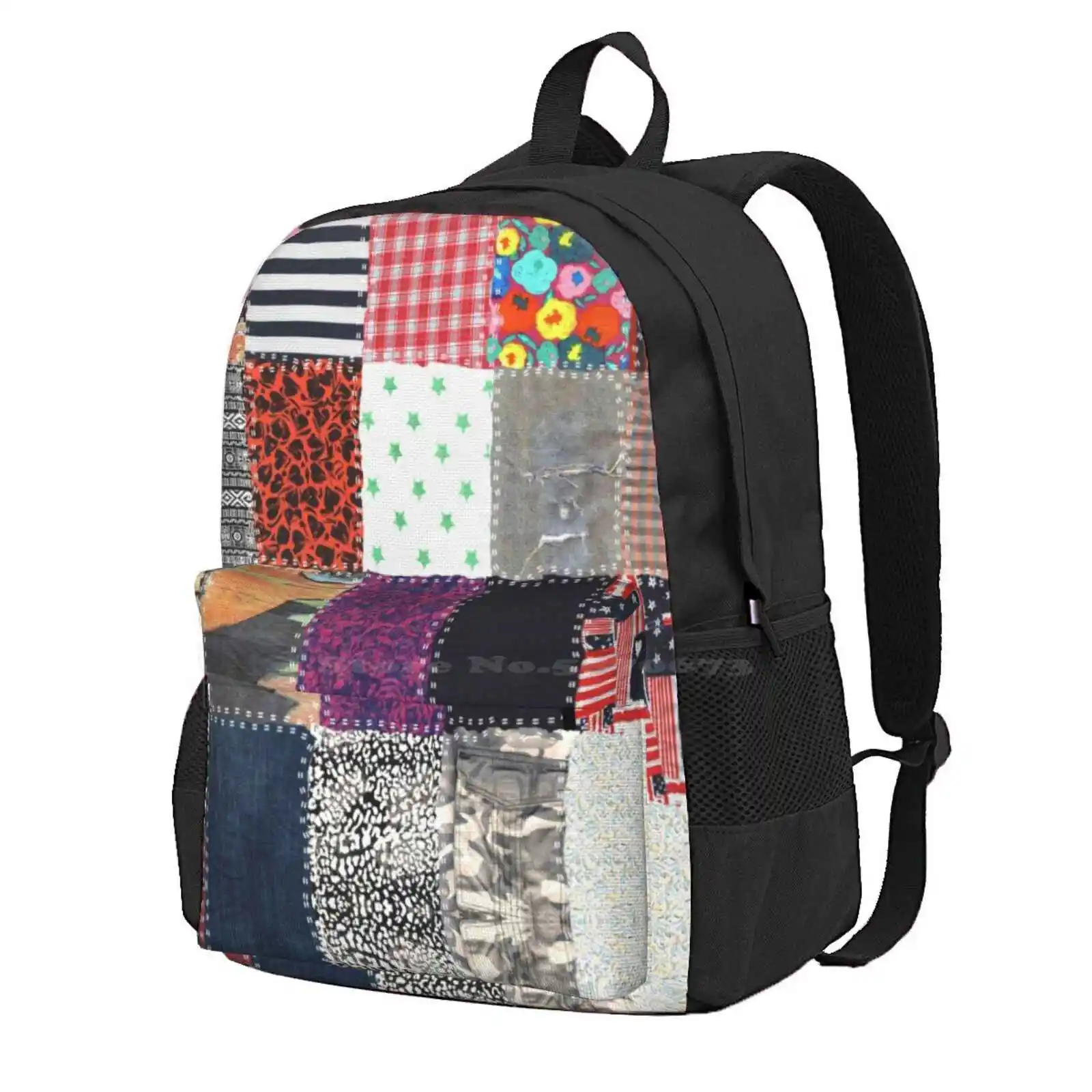 Patchwork Fabrics Hot Sale Schoolbag Backpack Fashion Bags Patchwork Multicolour Multicolor Recycling Upcycling Reuse Recycle