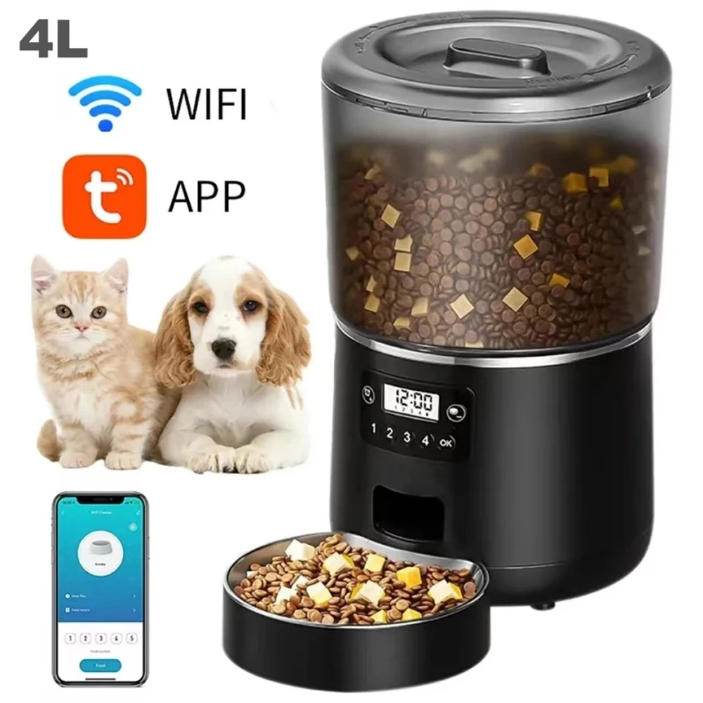 

Automatic Pet Feeder 4L Capacity Smart Timer Tuya Control Food Dispenser with Stainless Steel Bowl Dogs Cats Feeding Supplies
