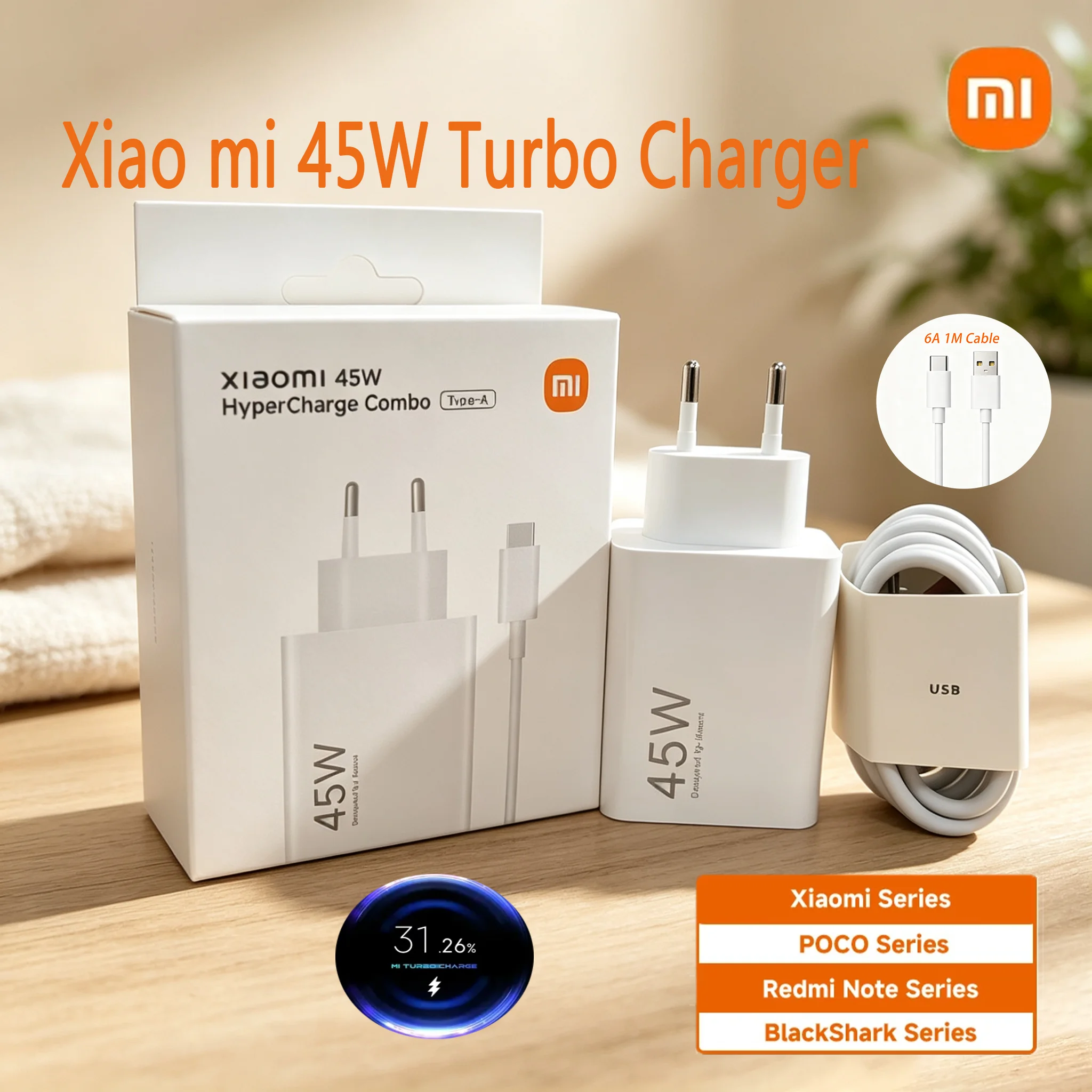 Original XIAOMI Charger 45W  Fast Turbo Charge Cable Usb C Travel Adapter Mi 11 10t Pro 10 11s Poco M7 X7 X5 X3 Redmi Note 15