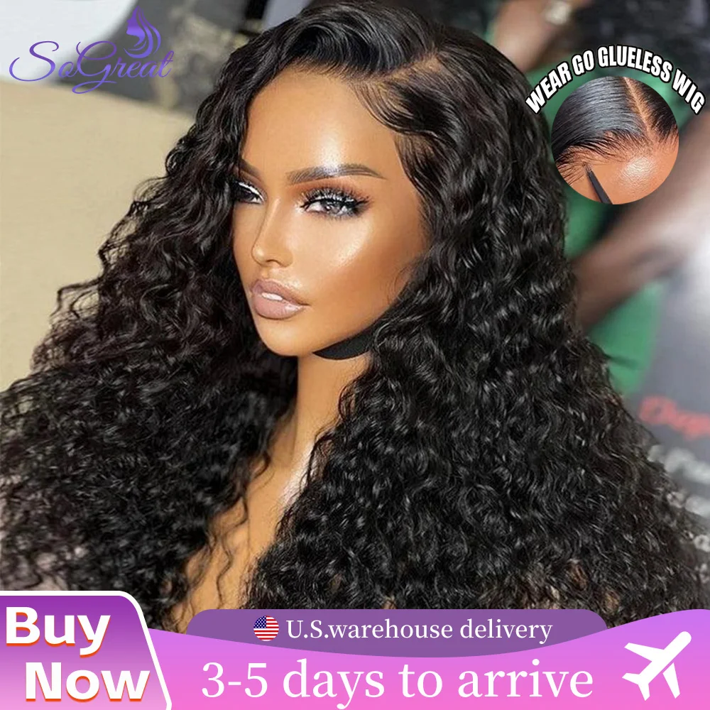 

SoGreat Ready To Wear Deep Curly 4x4 Hd Lace Frontal Wig 5x5 Hd Парик с кружевной застежкой Water Wave Парик из человеческих волос Бесклеевой бразильский